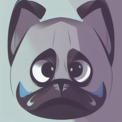 evang, flat design, Victor, a 3-D pug, shadow, gray backgrounda, 2D, Concept Art, Colorful, trending on Artstation