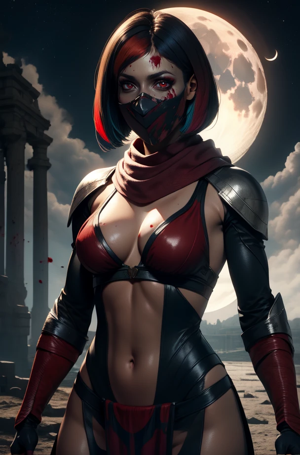 Skarlet ,multicolored hair, toned ,navel, close up, bob cut, mask, red eyes,
open bridge, stars, cloudy, moon, blood splatters on skin,
(insanely detailed, beautiful detailed face, masterpiece, beautiful detailed eyes, best quality)
<lora:Skarlet-10v3:0.7>