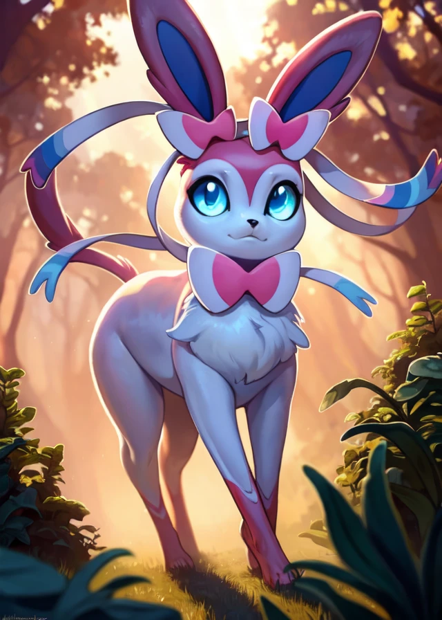 <lora:Y1-Furry-Eeveelution:0.75>,
uploaded on e621, ((by Mike Mignola, by Lois van Baarle, by Alphonse Mucha, by Simon Stalenhag)),
solo chibi (quadruped feral:1.4) ((Sylveon)) with ((white and pink and blue body)) and (pink hair, pink and white bow ribbon) and ((clear sky blue eyes)),
(detailed Sylveon), ((detailed fluffy fur)),
(half-length portrait, looking at viewer, three-quarter view, [low-angle view]:1.2),
BREAK,
(detailed background, depth of field, half body shadow, sunlight, ambient light on the body),
(intricate:0.7), (high detail:1.2), (unreal engine:1.3), (sharp focus:1.1),
[explicit content, questionable content], (masterpiece, best quality, 4k, 2k, shaded, absurd res)