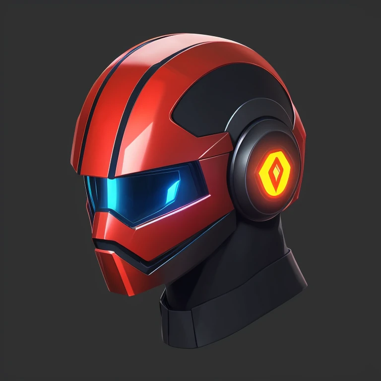 Ear helmet, Mecha, sci-fi future, red mask, correctly constructed, black background, game icon