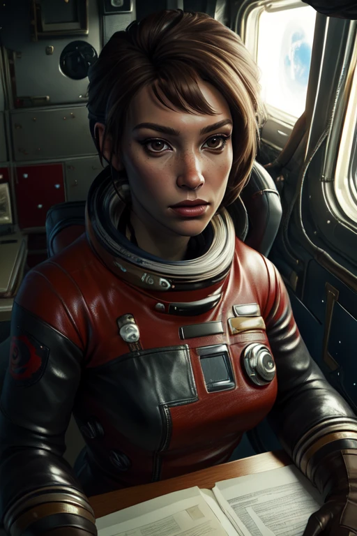 MorgunYu,short brown hair,brown eyes,solo, close up, upper body,
MorSpa,gloves,skin tight,black and red spacesuit,boots, cleavage,
space station, dark, window, plants, sitting, desk area,
(insanely detailed, beautiful detailed face, masterpiece, best quality), <lora:MorgunYu-10v3:0.8>