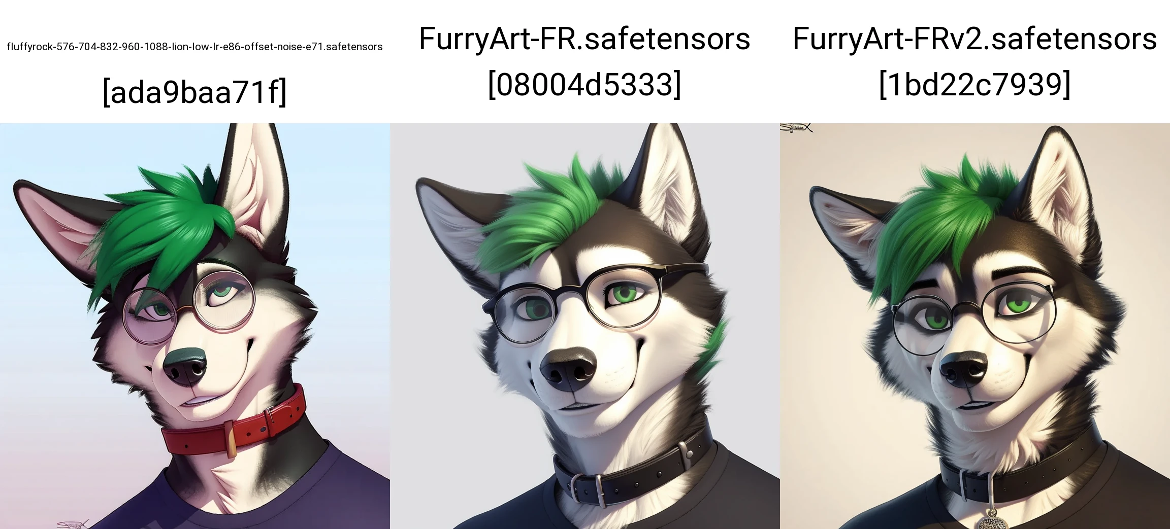 male husky, black eyebrows, wearing black t-shirt, collar, round glasses, green hair, (smile:1.1), intricate, aesthetic, 4k, photorealistic, professional art, masterpiece, intricate detail, [by pngx:sigma x:0.5]