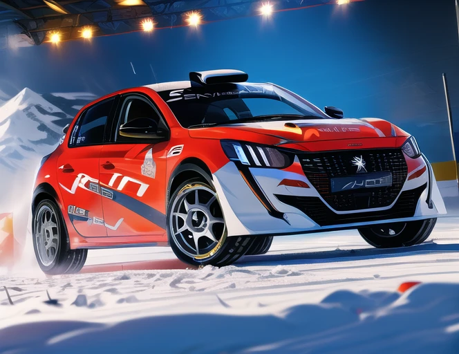 peugeot, masterpiece, very detailed, highres, running at high speed, glowing lights, speed sensation, well framed at middle range, neon colored luxury rims, slammed, extreme detail, peugeot, 208 , manga, anime , Hyper detailed car, perfect soft lighting, great lighting, car , fisheye lens, blue 208, country, snowing,(snow), mountains,rallye, ground, volcano, lava, hell, fire<lora:more_details:.6>
<lora:peugeot_208:1>