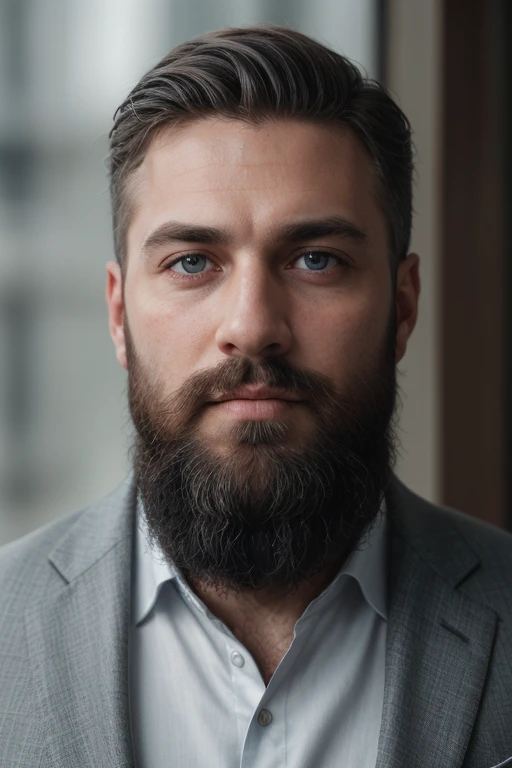 <lora:polyhedron_new_skin_v1.1:0.1> <lora:polyhedron_men_eyes:0.1> RAW photo, portrait of a beautiful man with a beard in a grey suite, full sharp, detailed face, blue eyes, (high detailed skin:1.2), 8k uhd, dslr, soft lighting, high quality, film grain, Fujifilm XT3