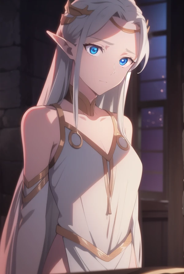 fymryn, <lora:fymryn-lora-nochekaiser:1>,
fymryn, goddess mene, pointy ears, elf, white hair, 
BREAK choker, circlet, white dress, dress,
BREAK looking at viewer,
BREAK outdoors,
BREAK <lora:GoodHands-vanilla:1>, (masterpiece:1.2), best quality, high resolution, unity 8k wallpaper, (illustration:0.8), (beautiful detailed eyes:1.6), extremely detailed face, perfect lighting, extremely detailed CG, (perfect hands, perfect anatomy),