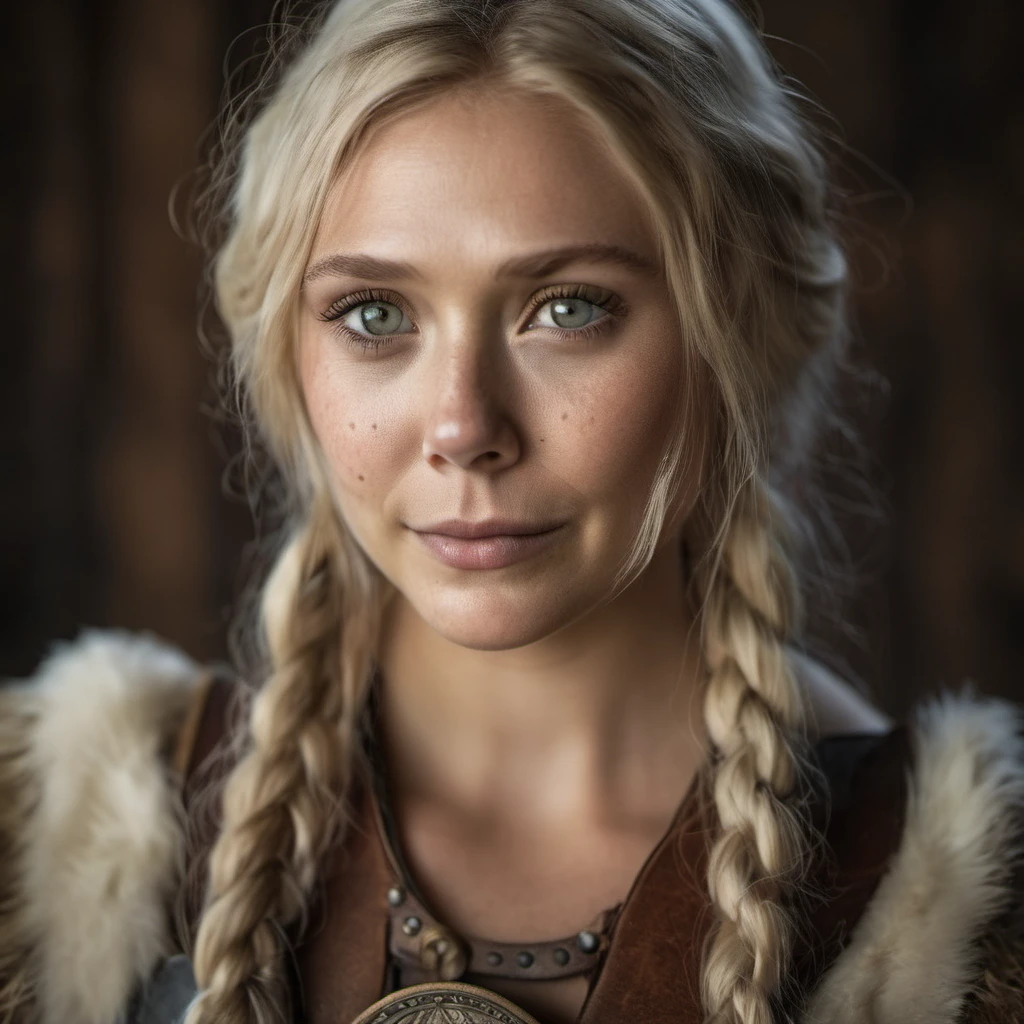 Portrait photograph of a beautiful blonde viking shield maiden, seductive,  Nikon Z9, looking at the camera, realistic matte skin, (highly detailed), ((skin texture)), (sharp focus), high-res, perfect eyes
