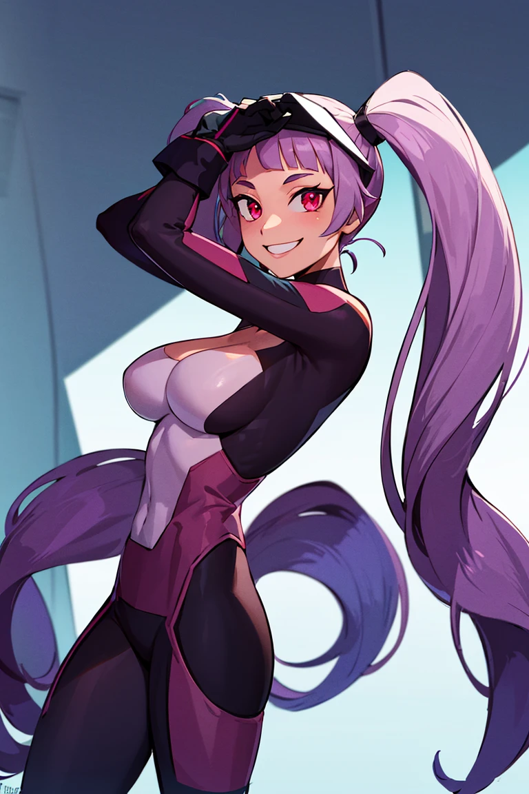 ((masterpiece,best quality)), absurdres, <lora:Entrapta_Shera:0.6>, Entrapta_Shera, solo, twintails, smiling, looking at viewer, cowboy shot, cinematic composition, dynamic pose