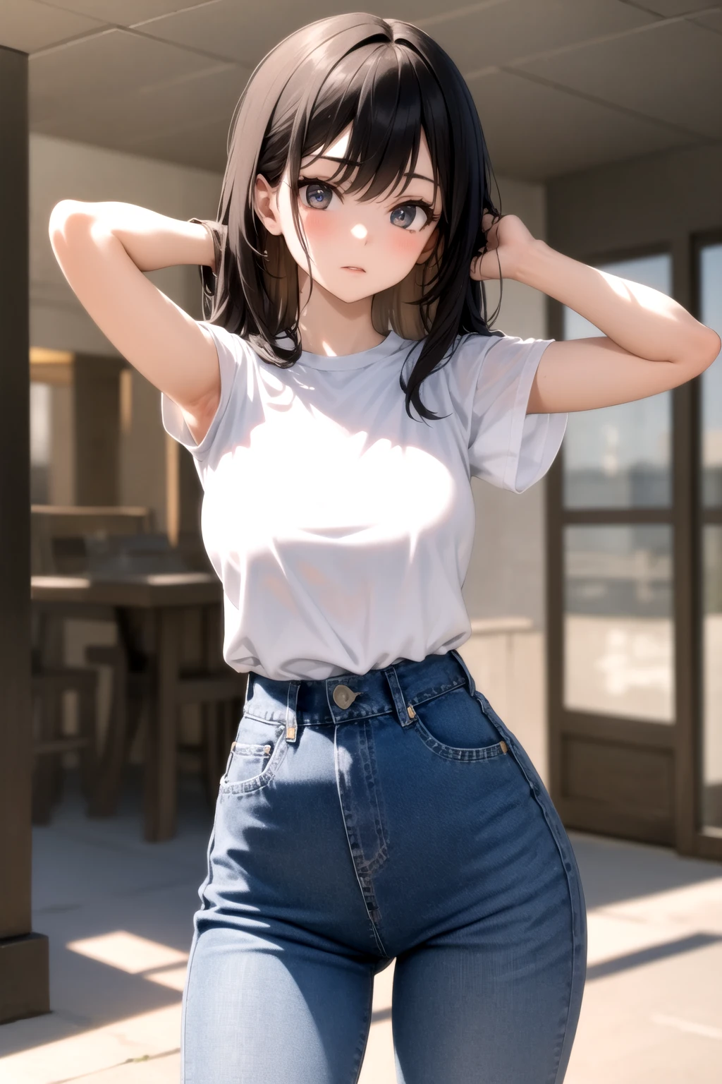 <lora:baggy_jeans_v0.9:1>
1girl, jeans, cowboy shot,, masterpiece, best quality, highly detailed