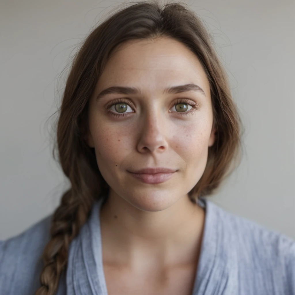 High quality photo portrait of a woman wearing almost no makeup, natural, skin texture visible, Nikon, sharp focus, natural lighting