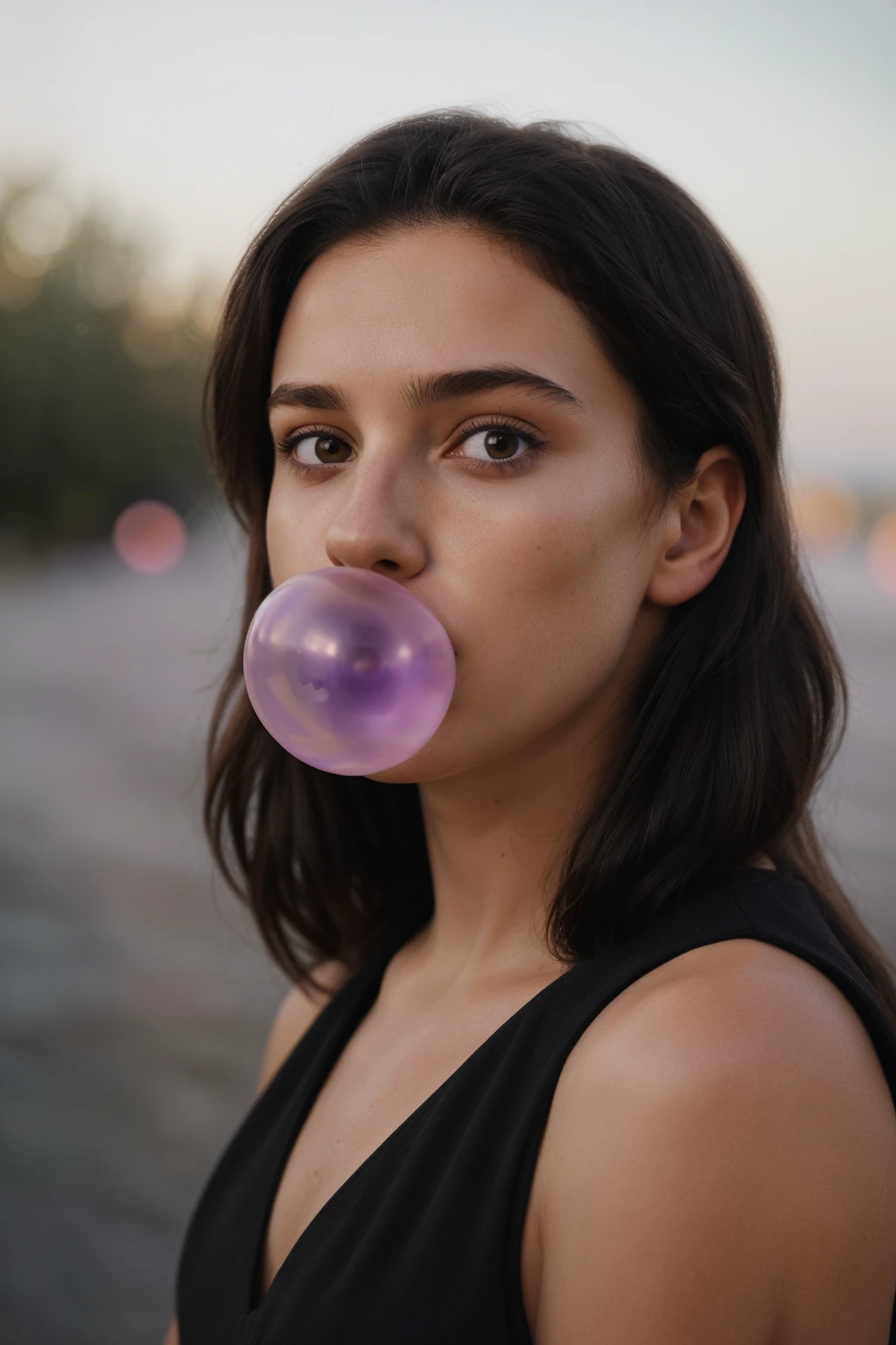 RAW Photo, DSLR BREAK
(kkw-ph1:0.9) BREAK
half body portrait of a young 20yo woman, black hair, wearing a summer dress BREAK
detailed, blowing bubble gum, translucent purple bubble gum <lora:Bubble Gum:0.55>, professional colorgraded