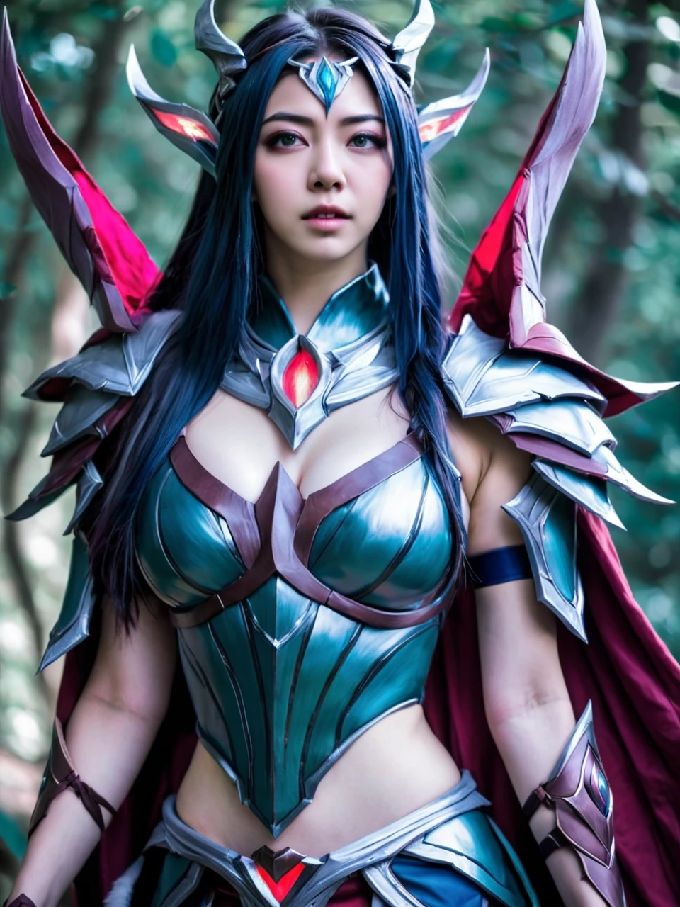 realistic photo of nagamiof dressed as a real life version of Irelia from League of Legends, cosplay, instagram LUT