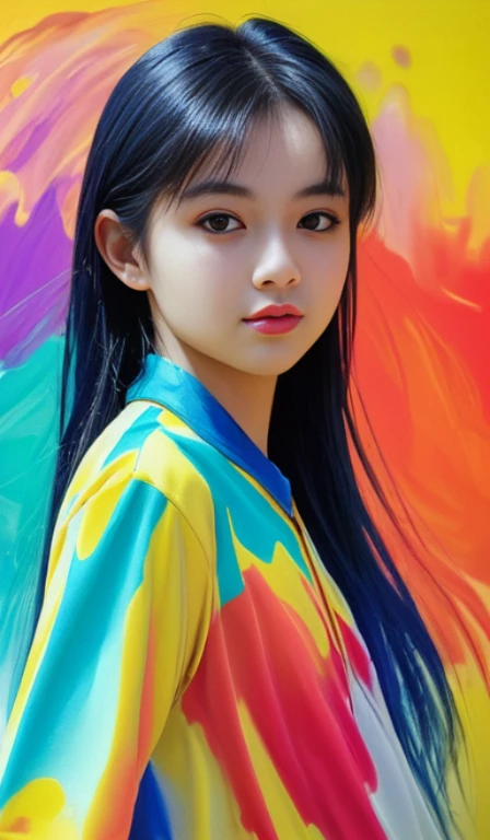 8k high quality, detailed, colorful analog photo, masterpiece, photorealistic, vibrant color film, masterclass, heavy (film grain), Fujicolor 400, Nikon F401, Abstract, 8K, photo shot from front, mid-body portrait, highly-detailed, (flat color:1.1),(colorful:1.3),(masterpiece:1.2), best quality, masterpiece, original, extremely detailed wallpaper, looking at viewer,girl,Prosperous Appearance,model shot,