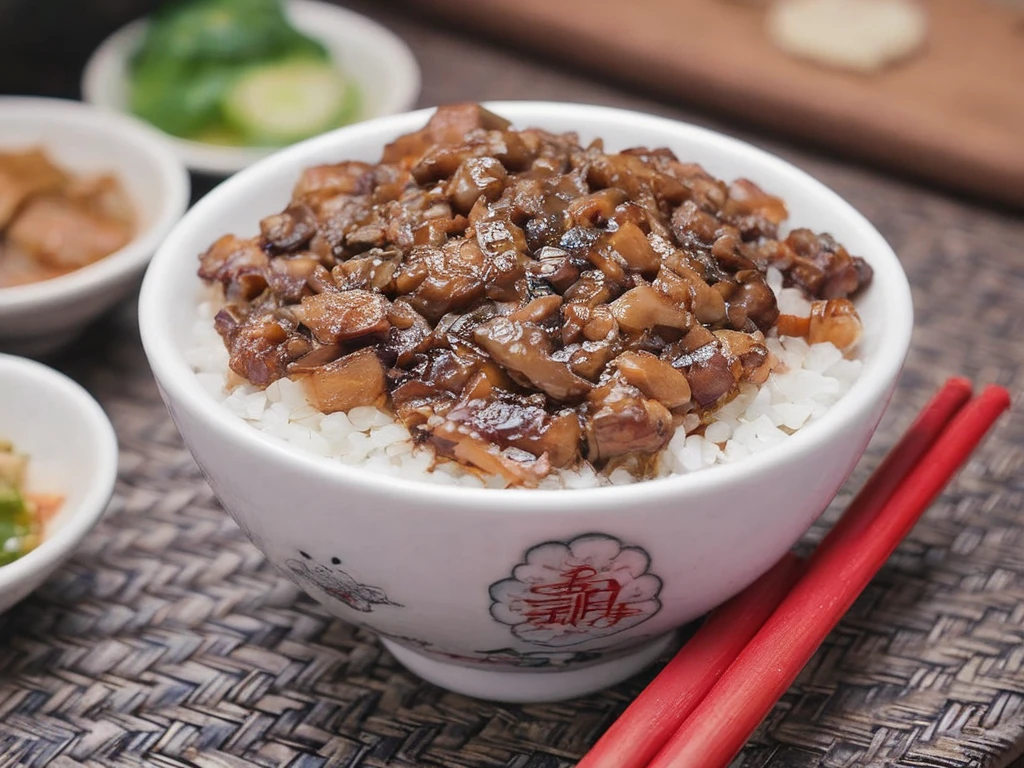 A close-up shot of a bowl of delicious Robabon Rice, a popular dish in Asian cuisine. The rice is cooked to perfection, with each grain separate and fluffy. It's topped with a variety of colorful vegetables and meat, creating a vibrant and appetizing display. The bowl is placed on a rustic wooden table, with a pair of chopsticks resting on the side. The scene is set in a homey kitchen environment, with blurred background elements that suggest a warm, everyday setting. The lighting should be natural and soft, highlighting the appetizing qualities of the Robabon Rice and the cozy atmosphere of the setting, <lora:robabon2:0.75>