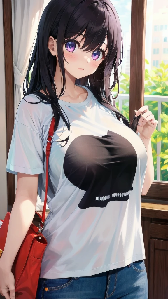 1girl, t-shirt,oversized clothes, 
 <lora:oppai_control_v1.0:3>