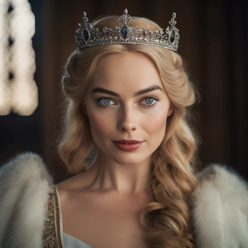 8K Quality, Ultra High Definition Real Photo, A gorgeous blonde MILF with big breasts, she is the queen of the Vikings, the Queen of the Night's mansion, the torch flames illuminate the dim interior of the mansion, the queen stands in front of the throne and gives an impassioned speech to her fellow Vikings, her hair is beautifully braided and she is wearing a tiara on her head, she is wearing a white fur cloak and gorgeous jewelry, her appearance is full of dignity, she is beautiful, she has beautiful blue eyes, the shadows are deep, the torch flames flicker, the camera looks down on the mansion from a high position.