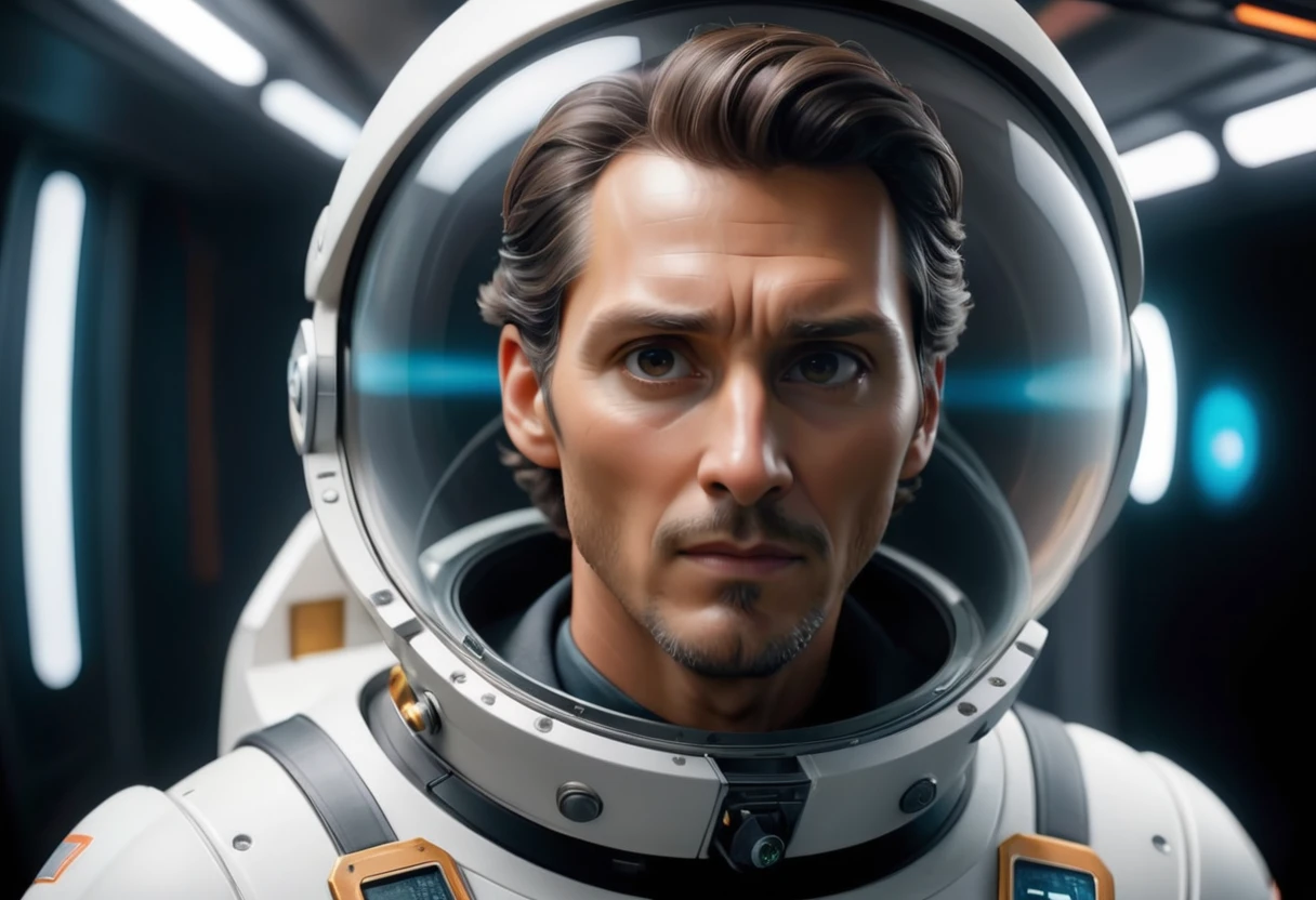 Matthew McConaughey is a futuristic astronaut, flying a science fiction spacecraft shuttle, a look of severe concentration on his sweaty face, action scene, interstellar , 2015, cinematic LUT, Ektachrome, Romantic, Realism, flat lighting, gilded technique, DOF, bokeh, digital cinematic color grading natural lighting cool shadows warm highlights soft focus actor directed cinematography dolbyvision