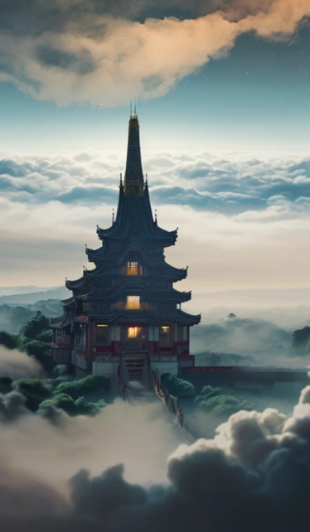 DUNGHUANG,DUNGHUANG BACKGROUND,on the sky,on the clouds,Fairyland, surrounded by clouds and smoke, oriental palace bridge, monster, abstract dream, space, intricate, grand scale, alone, cinematic film still, insane detail, sharp focus, depth of field, realistic lighting, (realistic perspective), complex, (multiple subjects), 4k HDR, <lora:add_detail:0.5> <lora:more_details:0.25> <lora:FantasyWorldV1:0.25>