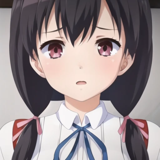 (masterpiece, best quality:1.2),illustration,8k,hd,full body,1girl,red_eyes,brown_eyes,long_hair,large_breasts,black_hair,ribbon,twintails,low_twintails,red_skirt,shirt,long_sleeves,black_thighhighs,zettai_ryouiki,uwabaki,pleated_skirt,hair_ribbon,school_uniform,<lora:Sae Miura-V1:0.9>,