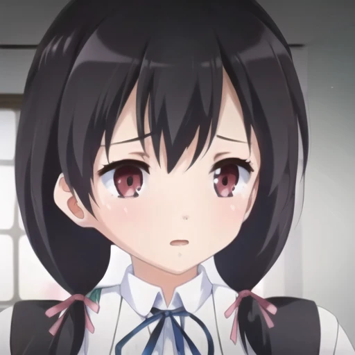 (masterpiece, best quality:1.2),illustration,8k,hd,1girl,(full body:1.3),red_eyes,brown_eyes,long_hair,large_breasts,black_hair,ribbon,twintails,low_twintails,red_skirt,shirt,long_sleeves,black_thighhighs,zettai_ryouiki,uwabaki,pleated_skirt,hair_ribbon,school_uniform,<lora:Sae Miura-V1:1>,