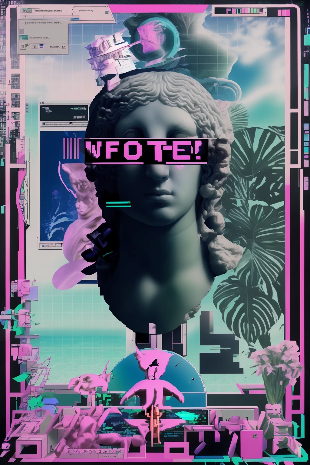 a computer screen and a text box in the middle, Dali, vaporwave, digital art, computer art , vapor_graphic