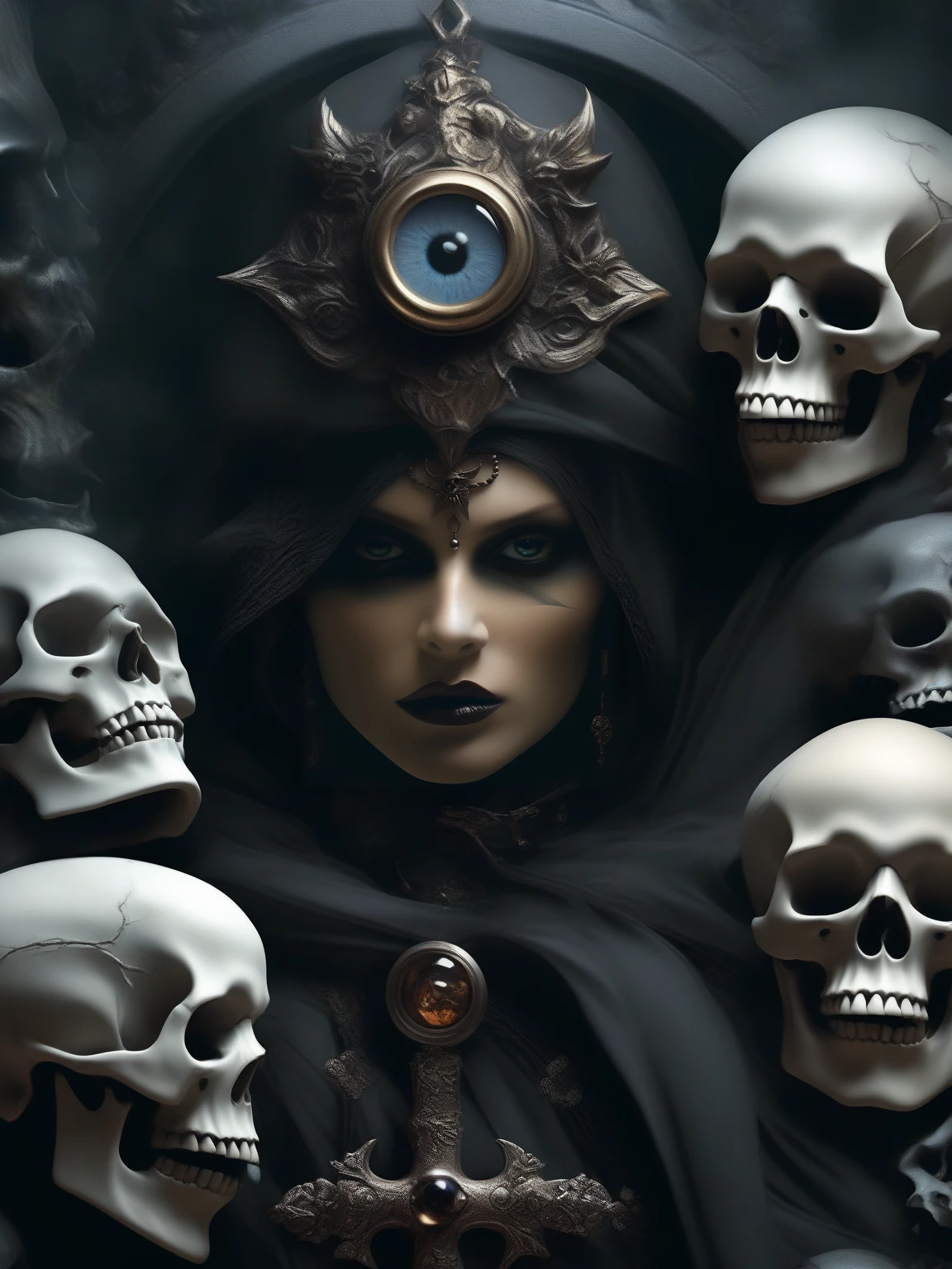 A character on a cover of chaos journey, in the style of macabre romanticism, airbrush art, captivating gaze, vanitas paintings, fantasy characters, grotesque beauty, eye - catching composition,