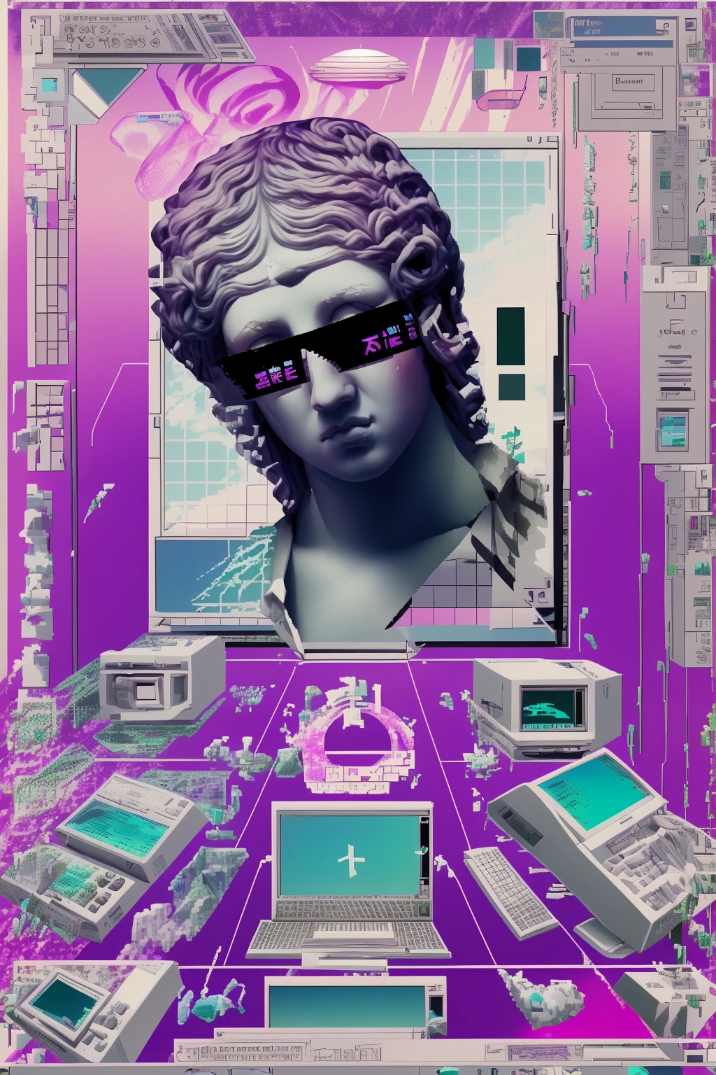 a computer screen and a text box in the middle, Dali, vaporwave, digital art, computer art ,  vapor_graphic