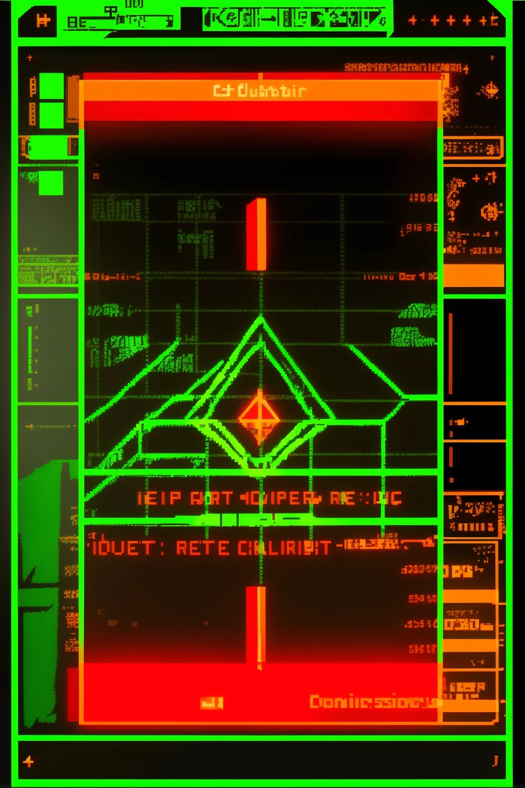 a computer screen with a green screen and a red screen on it, with a red arrow in the center, Altichiero, 2 d game art,
, cyber_ui