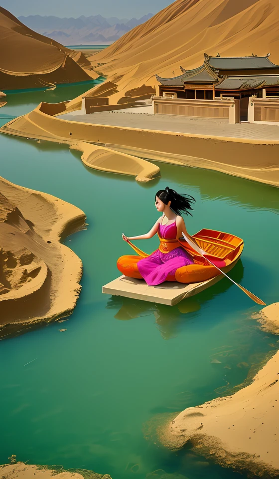 DUNHUANG,DUNHUANG BACKGROUND,DUNHUANG FACE,(masterpiece, best quality:1.3), (flat color:1.3),(colorful:1.3),looking at viewer,1girl,solo,floating colorful water,(2D:1.3)