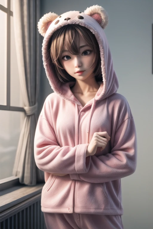 Style: { (masterpiece, (best quality:1.4) , highres, 8k resolution, more detailed), ((anime style)), 3D render, (figure) }; BREAK
Composition: { at room, bear pyjama kigurumi }; BREAK
Apperiances: { ((1girl)), cute pose. big eyes, ((looking away)) }; BREAK
Location: { simple background, night, spotlight}; BREAK
Lora: { <lora:more_details:0.8> };