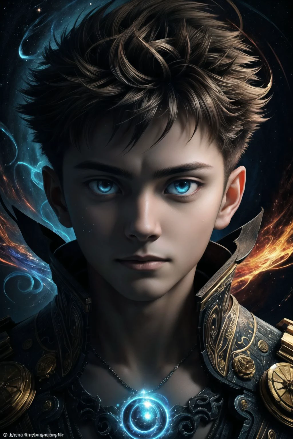 Create breathtaking masterpieces with amazing effects, epic realistic, Intricate details, ultra - detailed, Cinematic, rim-light,A cyan face cracked，Humanoid boy with red eyes，In twisted tree technique style，Made of insects，Process design，Supernatural creatures，Realistic characters，Underground fireflies，Burning hair