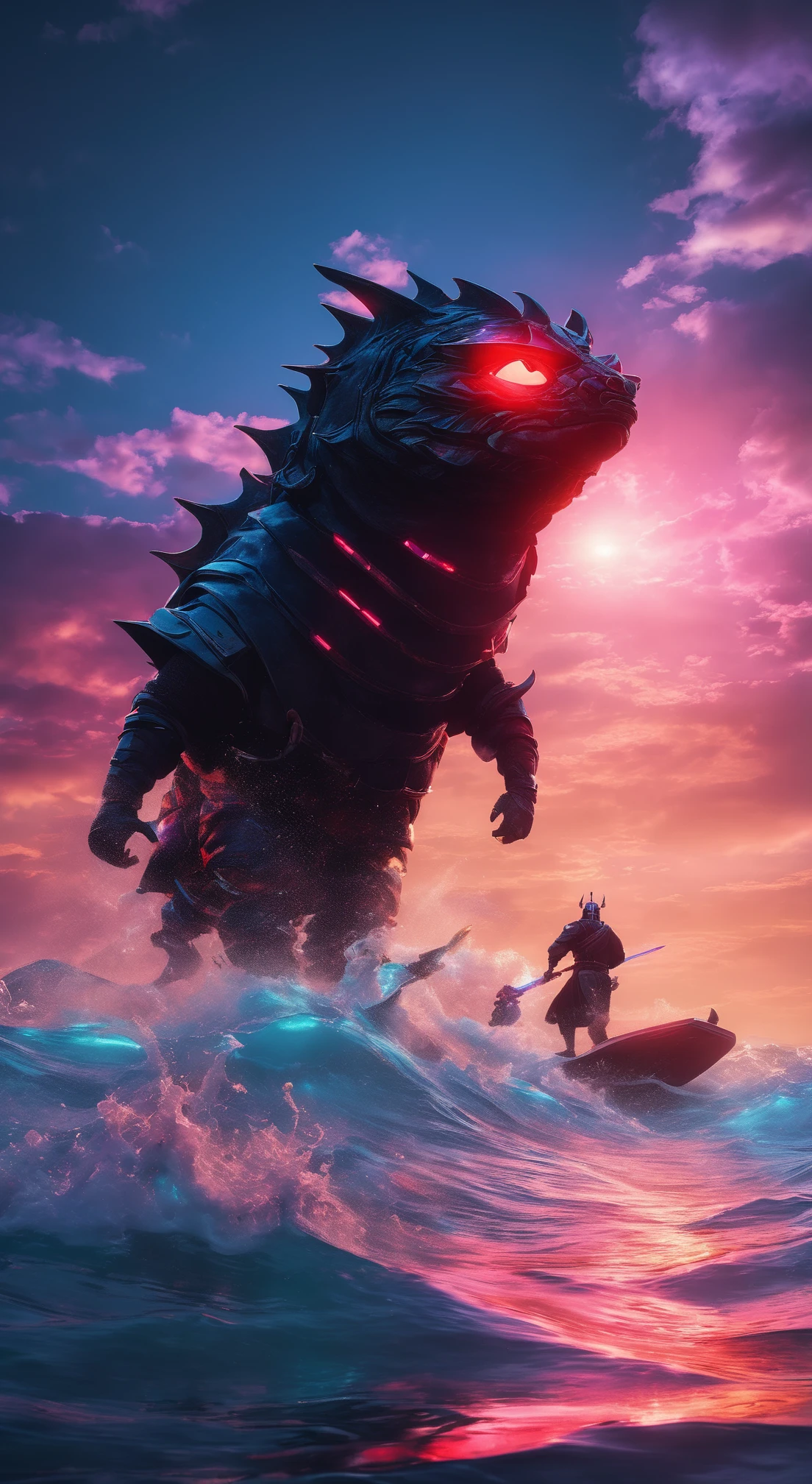 a photo of a armored heaven dansesh field dragonborn product photography, darth maul by paris, blade runner, akira, unreal engine 5 colorful rendering, 4 k resolution, cosmic fortnite concept art, deep ocean fish swimming above