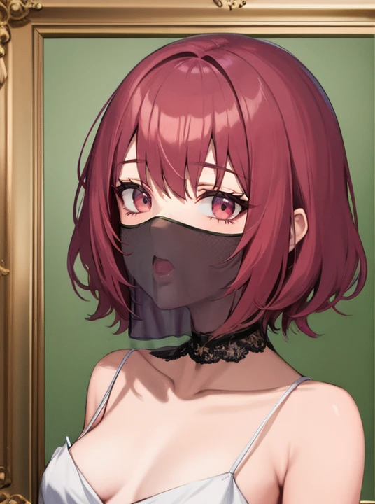 masterpiece, detailed, high quality, absurdres, mouth veil, 1girl, solo, pink hair, short hair, curly hair, small breasts, curvy,
BREAK portrait,