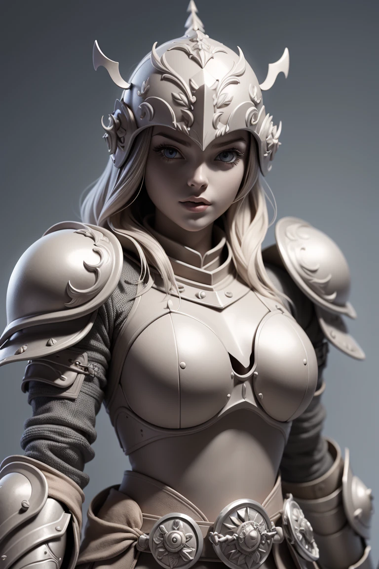 Gray clay style,(masterpiece, best quality), Grayscale,a woman in armor, full armor,helmet,armor,extra arms,breastplate, dainty, perfect face, pretty face, lush detail,