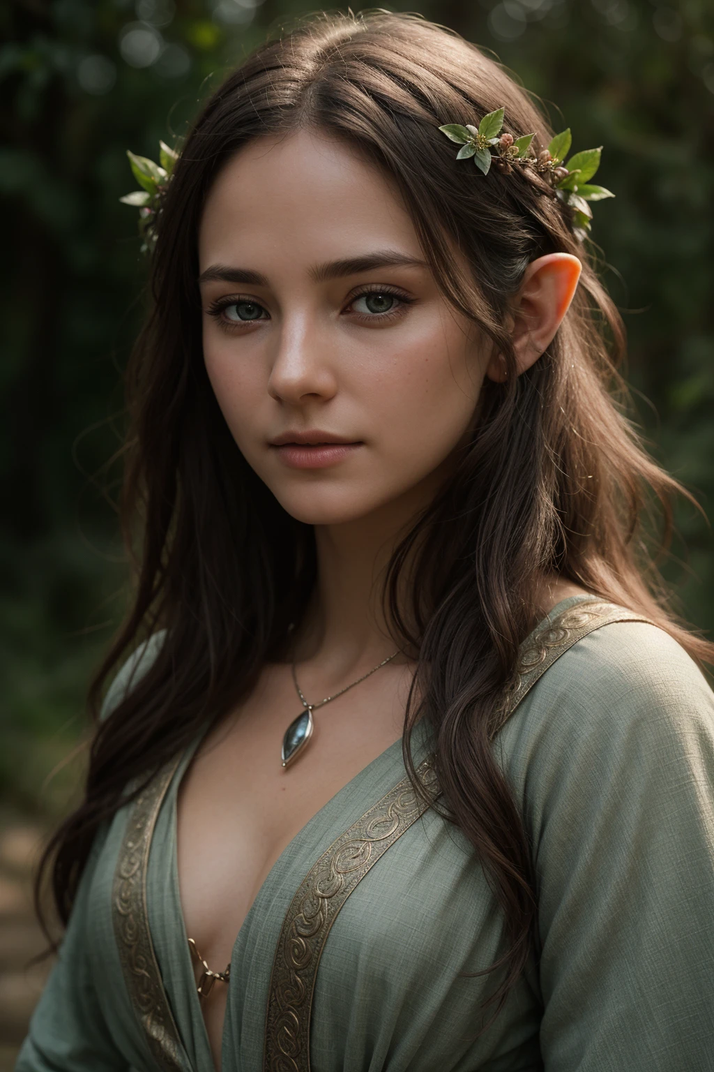 (detailed face, detailed eyes, clear skin, clear eyes), lotr, fantasy, elf, female, full body, looking at viewer, portrait, photography, detailed skin, realistic, photo-realistic, 8k, highly detailed, full length frame, High detail RAW color art, piercing, diffused soft lighting, shallow depth of field, sharp focus, hyperrealism, cinematic lighting