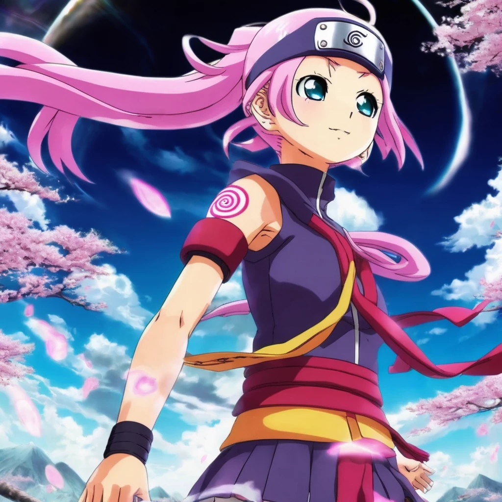 best quality,naruto style poster,girl
,manaka laala,wears shinobi forehead protector<lora:test_lala:0.8>