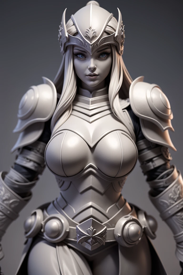 Gray clay style,(masterpiece, best quality), Grayscale,a woman in armor, full armor,helmet,armor,extra arms,breastplate, dainty, perfect face, pretty face, lush detail,