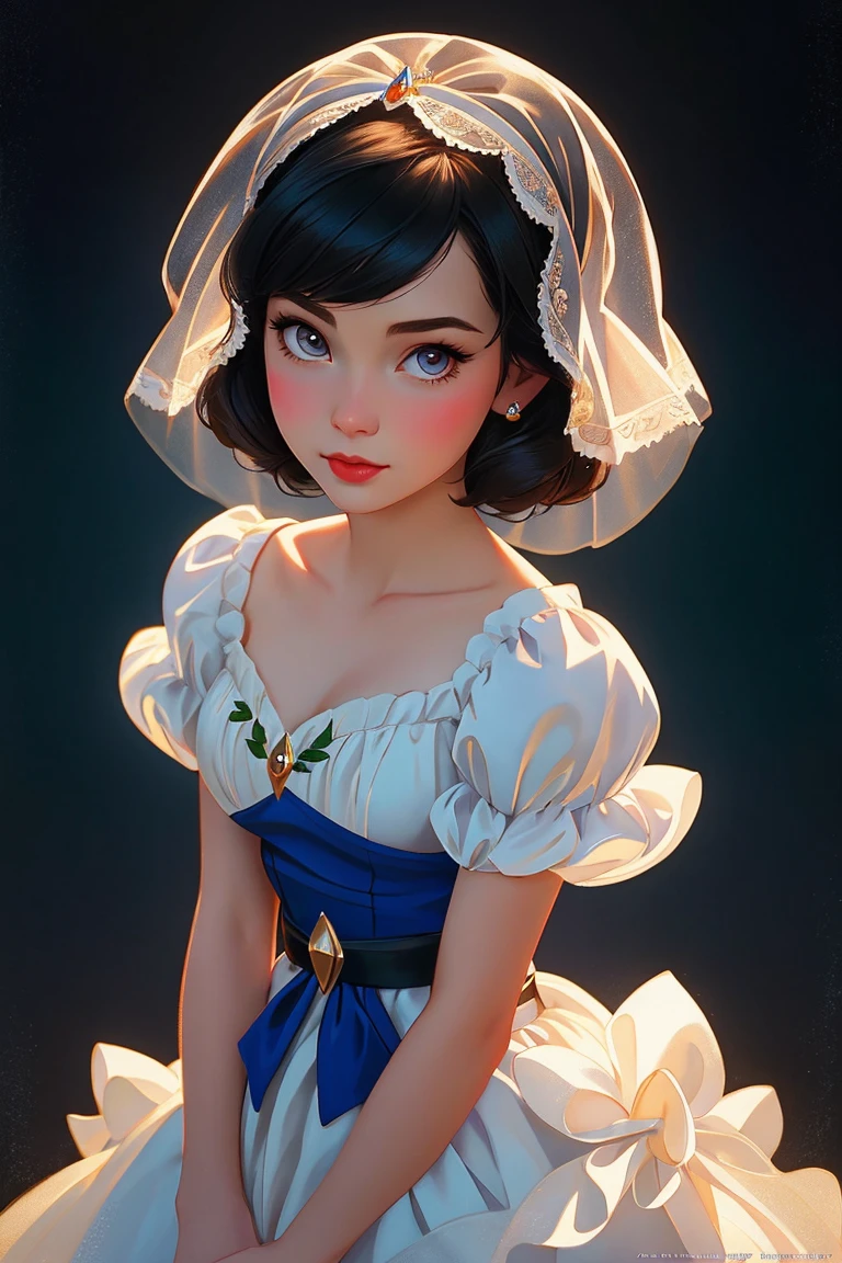(princess),Snow White from Snow White and the Seven Dwarfs,disney style,cute girl,full shot body, most beautiful artwork in the world, professional majestic oil painting, trending on ArtStation, trending on CGSociety, Intricate, High Detail, Sharp focus, sharp image,hd, realistic reflects,dramatic, photorealistic painting art, catoonized, pinterest,
