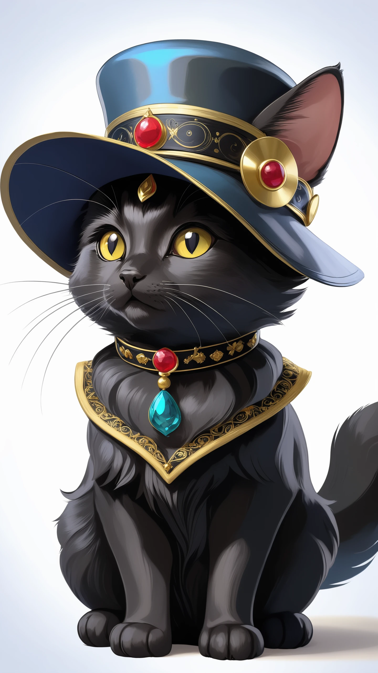 anime cat, umbreon, (((masterpiece))), (((best quality))), ((highly detailed)), (8k portrait of a cute small cat with hat), (royal pose), (noble cat), (digital art)