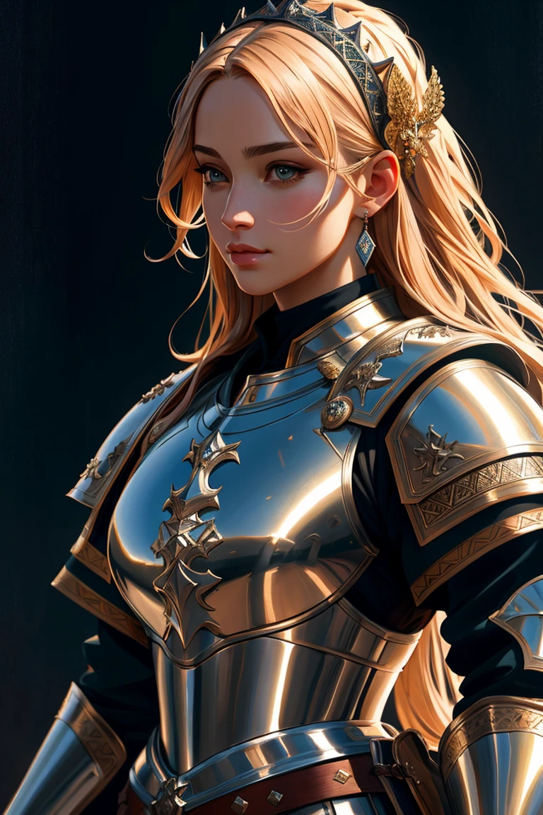 (extremely detailed wallpaper), full shot body, most beautiful artwork in the world, (medieval armor), professional majestic oil painting, trending on ArtStation, trending on CGSociety, Intricate, High Detail, Sharp focus, sharp image, realistic reflects,dramatic, photorealistic painting art