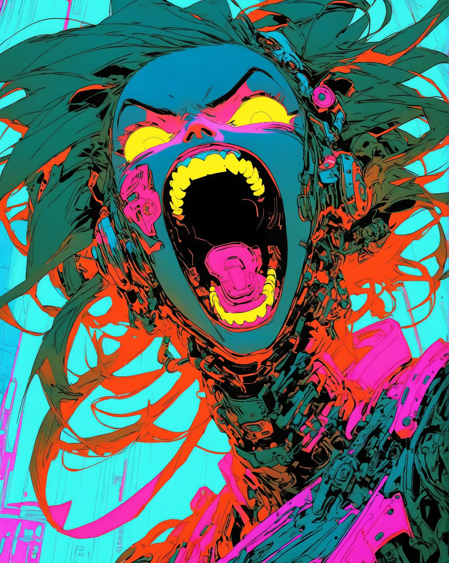 Highly detailed (Dan Mumford:1.2) portrait of a adorable ghost woman with round, opaque colorama colored rainbow rgb skin color, expressive eyes and a scary smile, (fantastic amazing decoration:1.2), abstract beauty, explosive volumetric, Perfect anatomy, (best quality, 500px, 64k ultra hd:1.1). (A perfect finished work of official art:1.1). Digital painting (ART By Apterus, ART By Dan Mumford, Anime Style:1.1)