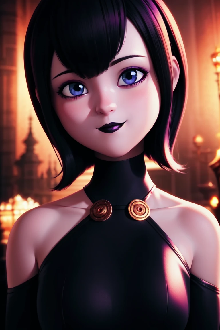 mevis, 1girl, short hair, black hair, solo focus, black eyes, makeup, lipstick, black lips , smile <lora:mevis:0.55>
(dark magic), (grim), purple magic on background, ,(intricate details), (hyperdetailed), 8k hdr, high detailed, lot of details, high quality, soft cinematic light, dramatic atmosphere, atmospheric perspective