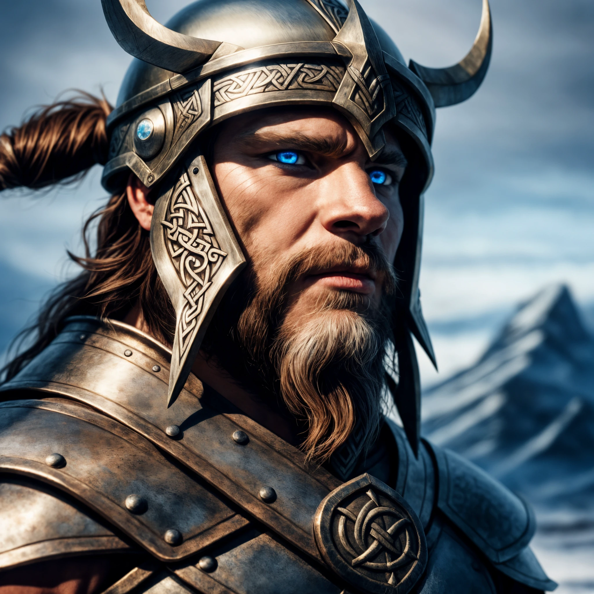 ((angry viking wearing epic viking armor with runes and a helmet )), (deep blue eyes) ,RAW photo, (epic ice Jotunheim landscape),(fighting  ice giant) masterpiece, Nordic, smoke, best quality, dynamic pos, ultra detailed, metal plates, rust, full bodyt, light trail, dramatic lighting, red tone,  short_hair, Photorealistic, Hyperrealistic, Hyperdetailed, analog style,soft lighting, subsurface scattering, realistic, heavy shadow, masterpiece, best quality, ultra realistic, 8k, High Detail, film photography, soft focus, (closeup to face)