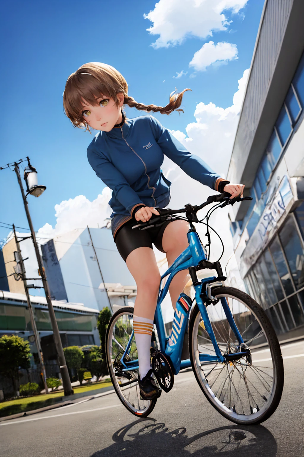 (masterpiece, best quality:1.2), solo, 1girl, amane suzuha, expressionless, riding bicycle, ground vehicle, track jacket, bike shorts <lora:steinsgate_amane:1.0>