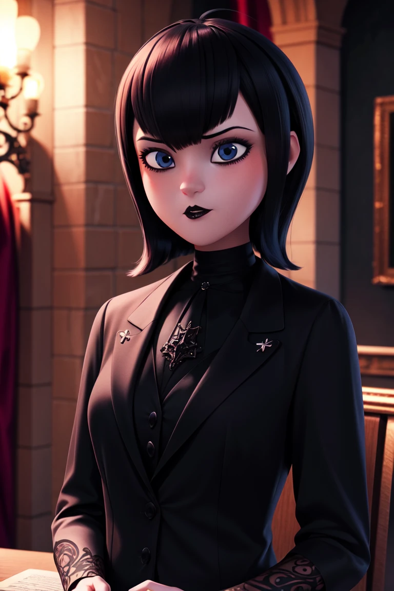 mevis, 1girl, short hair, black hair, solo focus, black eyes, makeup, lipstick, black lips , <lora:mevis:0.55>
(dark magic:1.2), (grim:1.2), gothic vampire dressed in three-piece suit ,(intricate details), (hyperdetailed), 8k hdr, high detailed, lot of details, high quality, (colored)