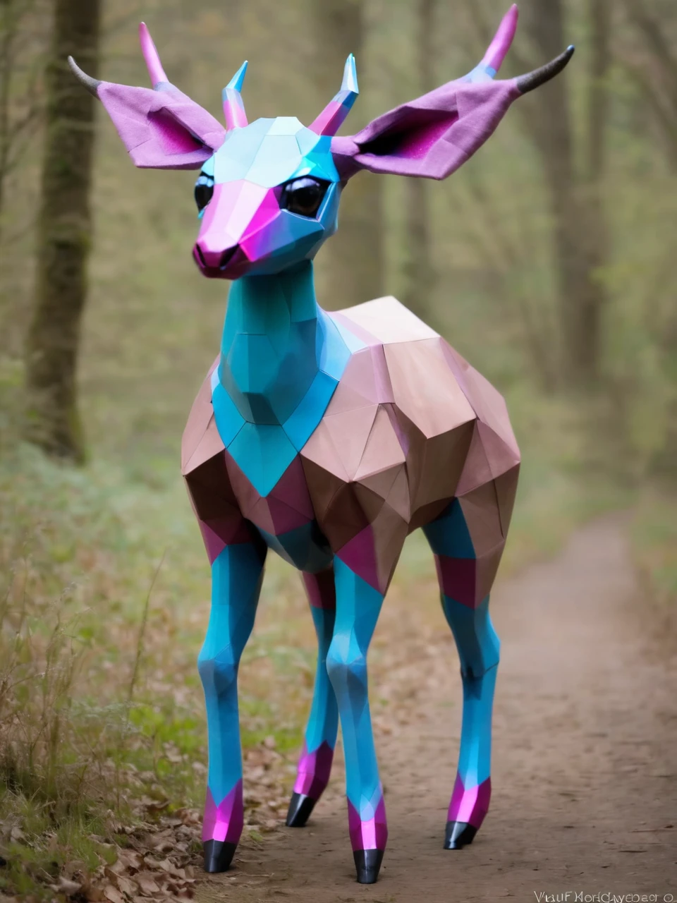 realistic photo of a humanoid deer Porygon hybrid, anthro creature