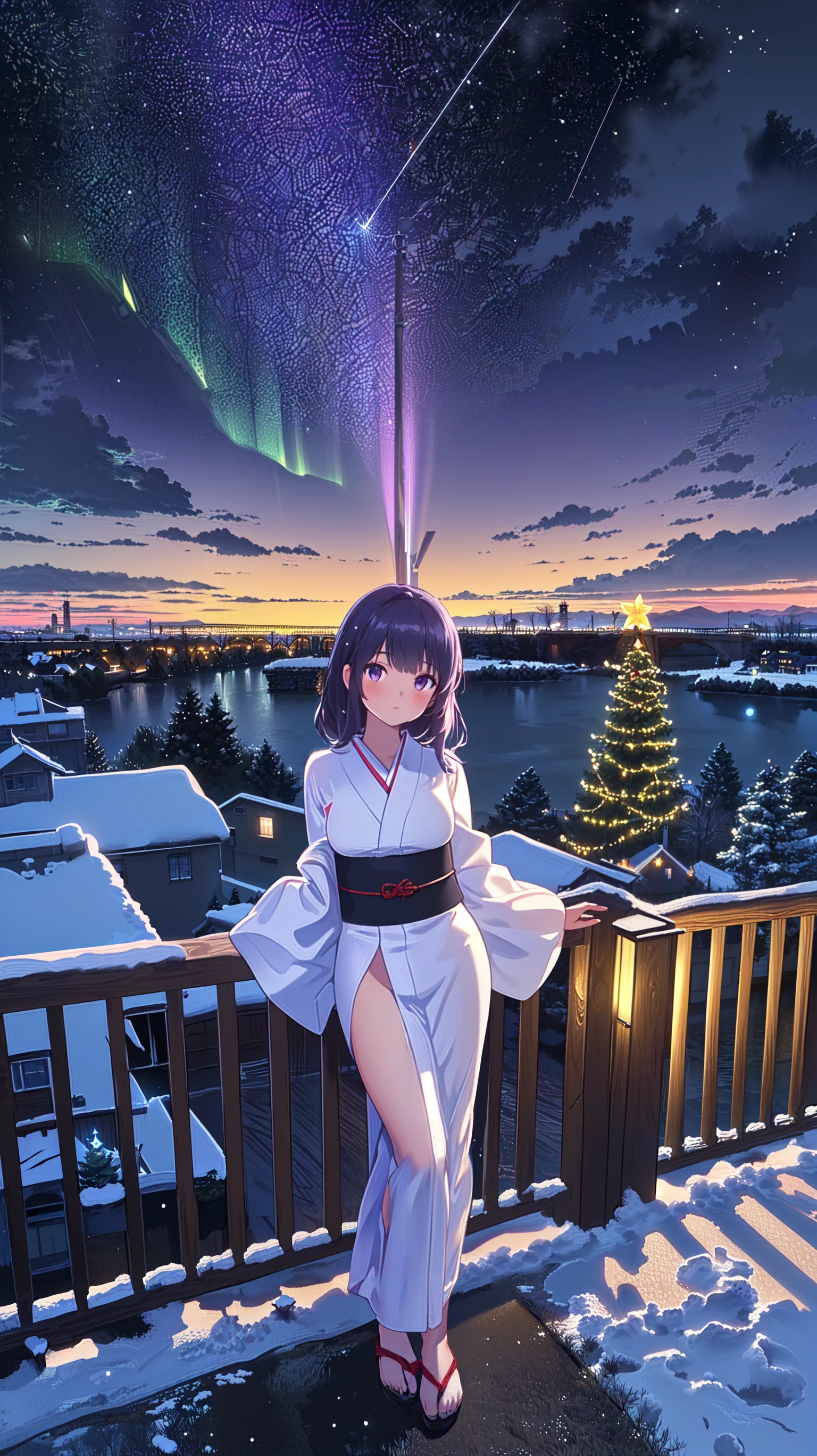 masterpiece, best quality (realistic, masterpiece, best quality:1.3), full body, huge breasts, passengers enjoying the scenic beauty from the deck of a river ferry, lantern,looking at viewer,aerial fireworks,cloudy sky,night,full moon,bush,gradient sky,tower,window,constellation,twilight,desert,cloud,moonlight,pillar,skyscraper,town,nsfw,light rays,yukata,lights,steam,best quality,building,chimney,house,telescope,solo,light particles,tree,small breasts,winter,sky,galaxy,light,leaning on rail,shore,breast focus,dust,balcony,snow,mountainous horizon,dusk,night sky,castle,pine tree,christmas tree,fireworks,fountain,city,starry background,city lights,snowing,skyline,christmas,landscape,masterpiece,christmas lights,purple sky,standing,wooden fence,aurora,cityscape,lamppost,shooting star,starry sky,scenery,1girl,breasts out