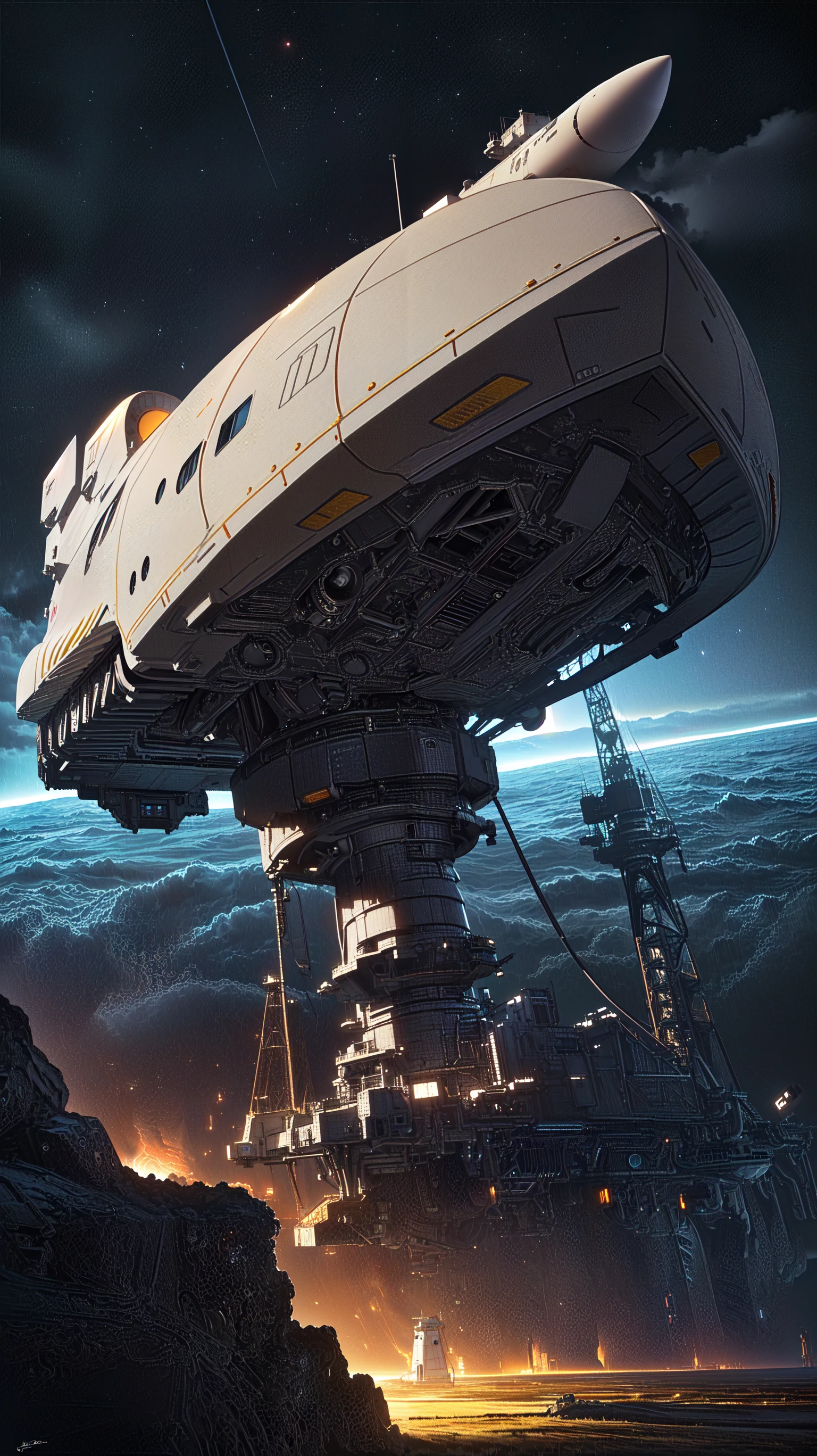 masterpiece, best quality (realistic, masterpiece, best quality:1.3), a spacecraft surveying the swirling storm clouds of Jupiter, stunning environment,cinematic lighting,intricate details,marblepunk