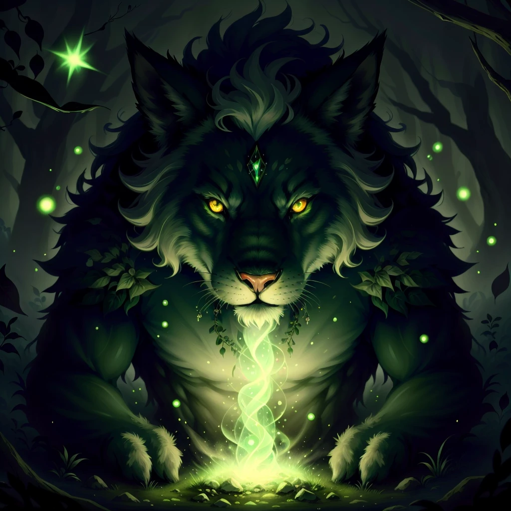 <lora:NatureMagic-20:0.8>, naturemagic , magical energy fantasy, mystical beast, glowing eyes,