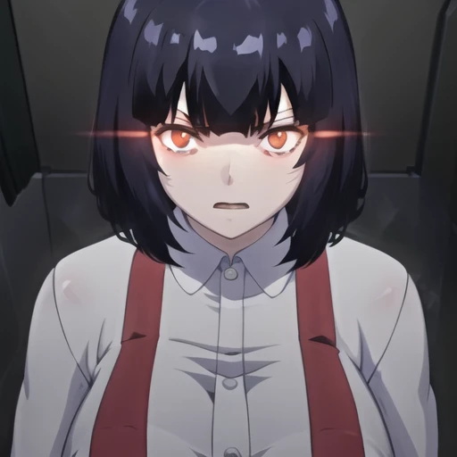 (masterpiece, best quality:1.2),illustration,8k,hd,1girl,solo,bangs,large breasts,red eyes,skirt,suspenders,suspender skirt,socks,black hair,collared shirt,short hair,kneehighs,school uniform,red skirt,white shirt,long sleeves,glowing eyes,<lora:Hanako-V1:1>,