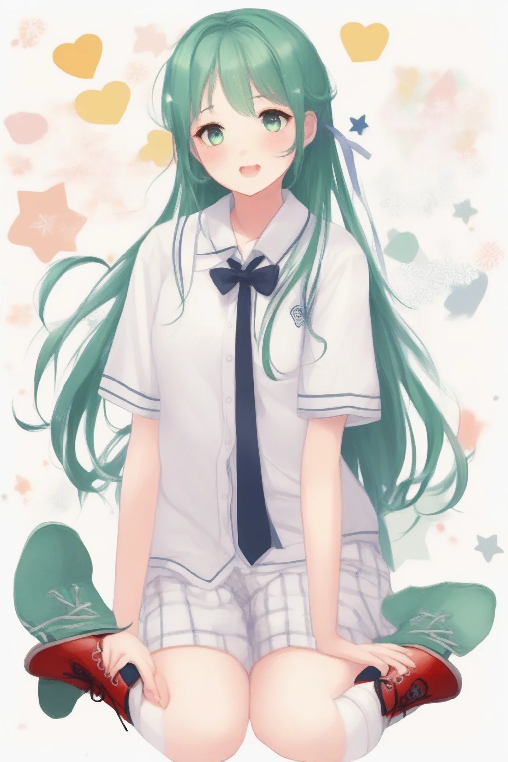 anime, anya spy x family, artist name, bangs, barefoot, blush stickers, child focus, commentary, damian desmond, eden academy school emblem, eden academy school uniform, female child, full body, green hair, happy birthday meme, highres, holding another's wrist, looking down, meme, multiple persona, open mouth, orange shirt, red eyes, red footwear, school uniform, serafuku, shoes, shorts, simple background, sitting, socks, speech bubble print, standing, star symbol, starry background, surprised, stuffed toy, teeth, tongue, twitter username, uwabaki, v-shaped eyebrows, wavy mouth, white background, yellow pupils, zerocastleusu zzzzzzz zeta academy uniform, (zekkyoumaru:0.16), yellow shirt collarbone, yukino mito, zouriel vermillionagerasubi zekki no mei ka kawatantei shinkai shinkai shikai vocaloid, yumei zeta academy uniform de japanese clothesetsu shiteitte ne tetsuki shirayama gaku shirayama gakuen shirayama, zeta academy uniform, zeta academy school uniform blue academy school uniform, zeta summer school uniform zea iori kenzo, z<lora:anime_sdxl_v2-000007:1>